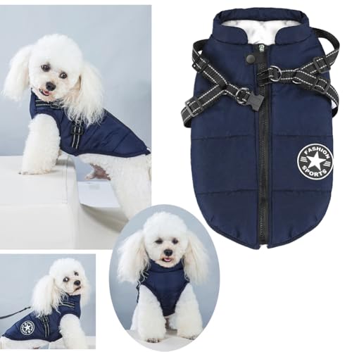 Dog Jackets for Winter Windproof Waterproof 2 in 1 Outfit Cold Weather Coat Dog Vest Harness Puppy Winter Warm Jacket Blue XL - color: Blue, size: X-Large