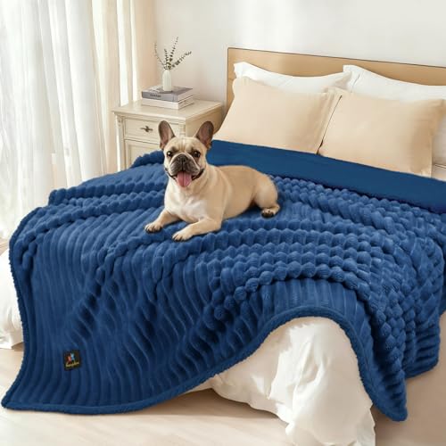 Luciphia Waterproof Dog Blanket for Large Dogs Ultra-Soft Calming Cut Pile Flannel Throw Durable & Warm Furniture Protection for Couch Bed Pet Human Blanket Machine Washable Deep Navy,XL(85''x57'') - color: Deep Navy, size: XL(85''x57'')
