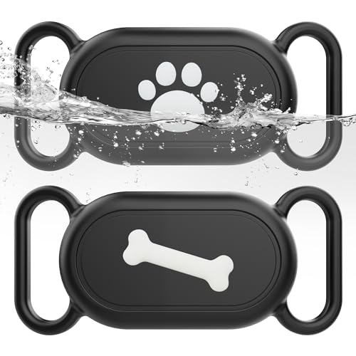 Dog Collar Holder(2 Pack) for Galaxy Smarttag2, Waterproof Silicone Case for Pet Cat, Anti-Lost Scratch Resistant Protective Cover Accessory for Samsung Galaxy Smart tag2(Black/Black) - color: Black/Black-Patterned