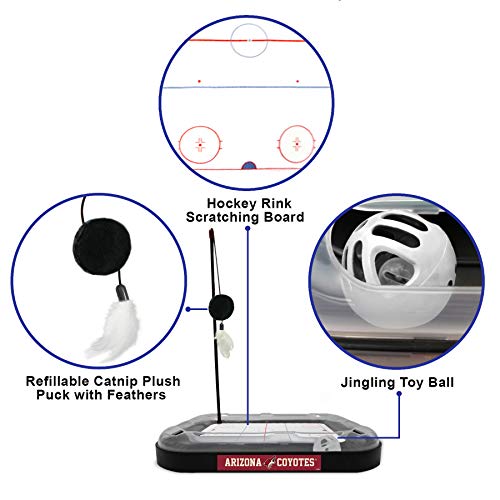 First yangi Cat Scratching & Toy - ARIZONA COYOTES Hockey Field Cat Scratcher Ball & Bell Toy, 5-in-1 - color: Arizona Coyotes