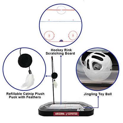 First yangi Cat Scratching & Toy - ARIZONA COYOTES Hockey Field Cat Scratcher Ball & Bell Toy, 5-in-1 - color: Arizona Coyotes