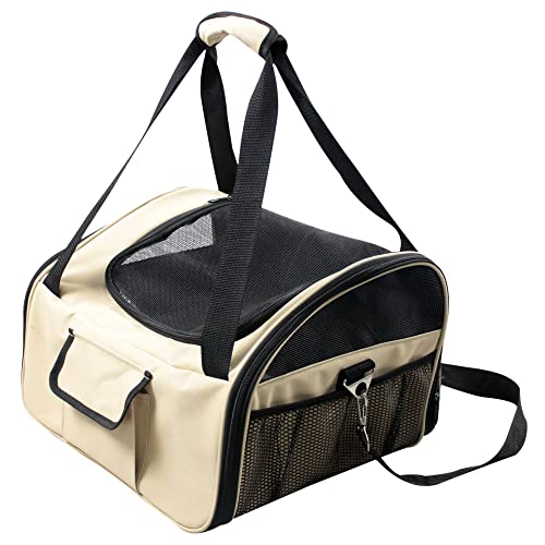 Pet Life ® 'Ultra-Lock' Collapsible Safety Travel Wire Folding Pet Carseat or Dog Car Seat Carrier with Side Pockets - color: Khaki