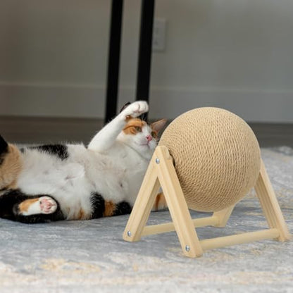 STOBOK Cat Scratcher with Wood Scratching Ball - Cats and Kittens Indoor Toy for Claw Care and Exercise - Round Scratching Board Spinning Ball Interactive Rabbit Pet Supplies for Home and Shops