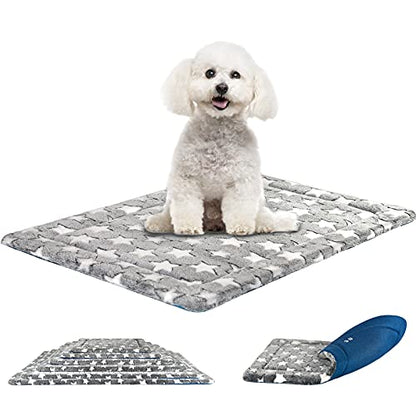 KROSER Fancy Crate Pad Bed Mat Reversible (Cool & Warm), Machine Washable, for Small to XXX-Large Dogs, Grey, Navy, Star Pattern - size: Small