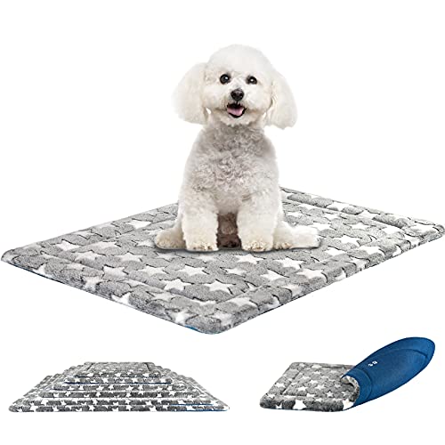KROSER Fancy Crate Pad Bed Mat Reversible (Cool & Warm), Machine Washable, for Small to XXX-Large Dogs, Grey, Navy, Star Pattern - size: Small