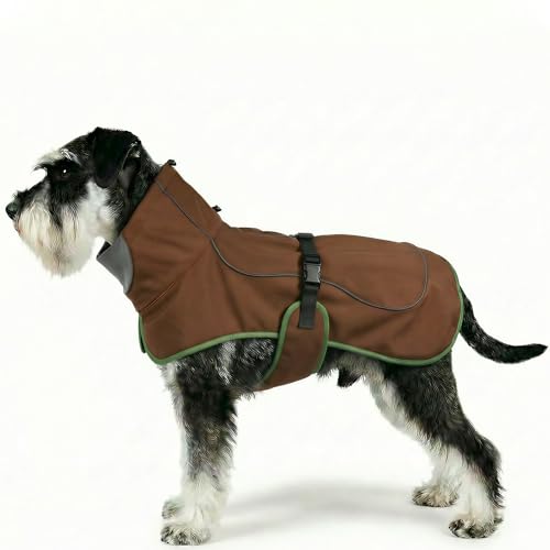 Softshell Dog Winter Vest, Fleece Lined Water-Repellent Jacket with Fur-Safe Buckle (No Hook & Loop) for Hiking, Adjustable Reflective Winter Coat for Active Dogs (Brown, Medium) - color: Brown, size: Medium