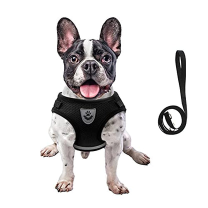 Dog Harness and Leash Set for Walking, Soft Mesh Adjustable Easy Control Lightweight Cat Vest Harnesses with Reflective Strips, Escape Proof Small Dogs Cats Vests (Black, Large) - color: Black, size: Large