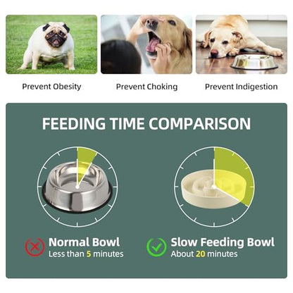 Havniva 9.5” Raised Slow Feeder Dog Bowls Set, 3.2 Cups Ceramic Slow Feeder Dog Bowl and 8.2” Dog Water Bowl with Elevated Wooden Stand Puzzle Dog Food Bowl for Large Dogs Anti-Gulping & Anti-Choking - color: 2 x Light Yellow+Stand-A, size: 9.5inch
