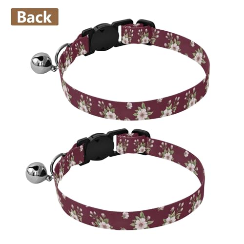 Burgundy Floral Blossom Cat Collars 2 Pack Soft Cat Collar Adjustable 10.6 to 17.1 Inches - color: Burgundy Floral Blossom