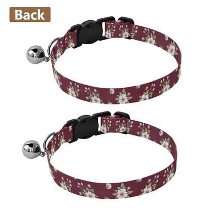 Burgundy Floral Blossom Cat Collars 2 Pack Soft Cat Collar Adjustable 10.6 to 17.1 Inches - color: Burgundy Floral Blossom