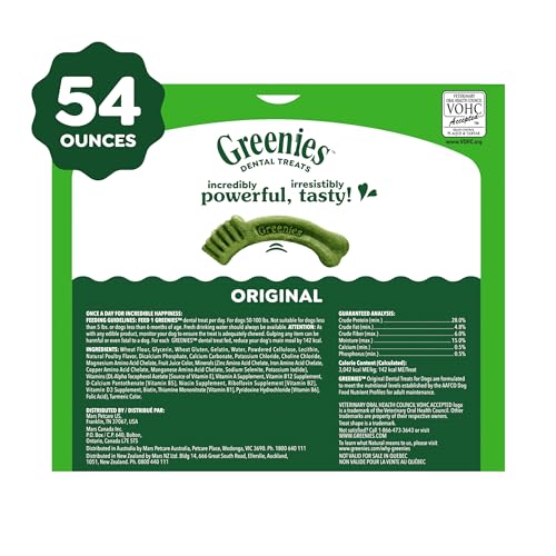 Greenies Veterinarian-Recommended Adult Natural Dental Dog Treats Large Size, Dog Dental Chews, Original Flavor, 54 oz. Pack, 34 Count - size: 34 Count (Pack of 1)