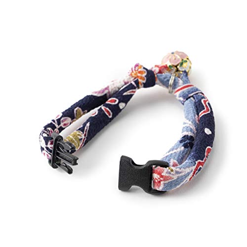 Chirimen Plum Blossom Cat Collar (Blue) with Bell Safety Breakaway Soft Lightweight for Cats Kitty Kitten Japanese Stylish Pattern, No.1 Seller in Japan - color: Blue