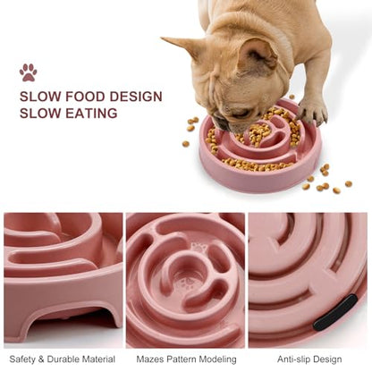 Slow Feeder Dog Bowls, Puzzle Dog Bowl with Anti-Slip, Slow Feeder & Non-Slip Design, Boredom and Anxiety Reducer, Suitable for All Breed Dogs and Cat - color: Pink