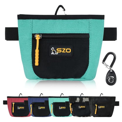 SZO Dog Treat Pouch with Pet Training Clicker, Dog Training Treat Pouch with Waist Belt Clip, Magnetic Closure, Hands-Free Training - Black&Green - color: 305 GreenBlack