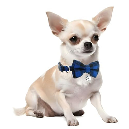 2-Pack Plaid Cat Collar with Bell and Bow, Breakaway Kitten Collar with Bell, Bowtie Puppy Collars for XXS Xs Small Little Pet Tiny Dogs, Pink+Orange - color: Pink+Orange