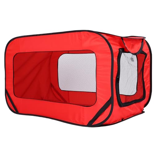 36 Inch Foldable Dog Crate for Mediun Dogs - Portable Travel Kennel with Mesh Windows & Waterproof Cover - Indoor Outdoor Pop-Up Dog Cage for Car, Camping (Red) - color: Red