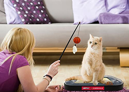 NCAA LOUISVILLE Cardinals Basketball Scratcher Toy - REVERSIBLE Felt/Cordboard, Interactive Cat Ball, 6-in-1 Cat Toy Wand, Plush Basketball Catnip-Filled - color: Louisville Cardinals