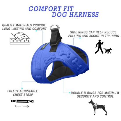 Comfort fit All Weather Step-in Dog Harness - Adjustable Small Dog Harness Medium Sized Dogs - Soft Padded Easy Walk Dog Vest Harnesses - color: Blue, size: S (Chest 12" - 15.5")