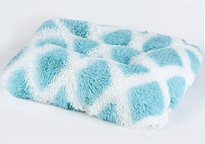 Long Plush Calming Pet Bed Cuddler Pet Bed for Dogs and Cats Fluffy Faux Fur Dog Bed with Anti Slip Bottom Machine Washable Pet Sleep Bed Crate Mat Geometric Blue M - color: Geometric Blue, size: M(25"x19"x4")