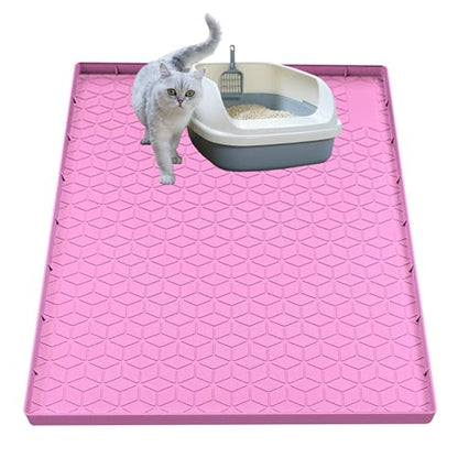 Cat Litter Mat, Silicone Large Cat Mat for Litter Box - 31x22 in, Waterproof & Non-Slip, Durable & Easy Clean, Pink - color: Pink, size: 31"L x 22"W