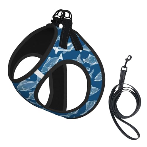 Ocean Fishes Printing Dog Summer Harness,Soft Light Puppy Vest,Breathable Pet Harness Reflective for Easy Walking - color: With Accessories, size: Large