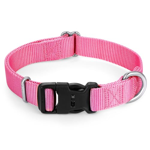 Mikivery Nylon Dog Collar with Quick Release Buckle Soft Adjustable Sturdy for Small Medium Large Dogs Pink,M - color: BabyPink, size: M：13"-20"