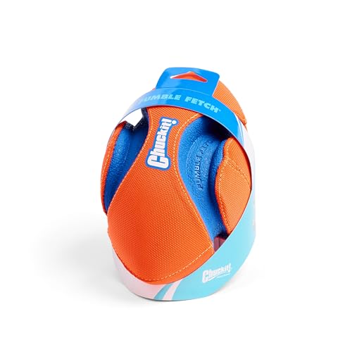 Chuckit! Fumble Fetch Dog Football - Outdoor and Indoor Interactive Dog Toy with Grooved Design for Easy Pickup - Made from Durable Rubber - Floats in Water - Small - Orange and Blue - size: Small, style: Orange/Blue