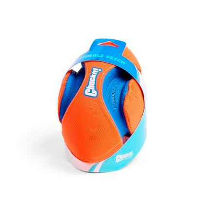 Chuckit! Fumble Fetch Dog Football - Outdoor and Indoor Interactive Dog Toy with Grooved Design for Easy Pickup - Made from Durable Rubber - Floats in Water - Small - Orange and Blue - size: Small, style: Orange/Blue