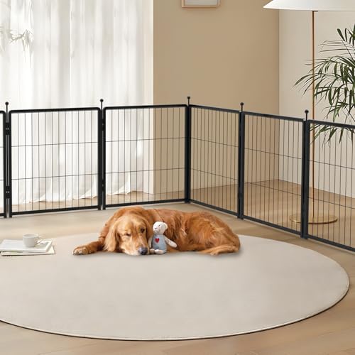 Dog Playpen 24 inch 12 Panels for Indoor & Outdoor Use – Heavy-Duty Metal Pet Fence with Ground Stakes, Rounded Ball Tops for Safety, Stable & Foldable Design, Easy to Assemble - size: 24inch, style: 12 Panels