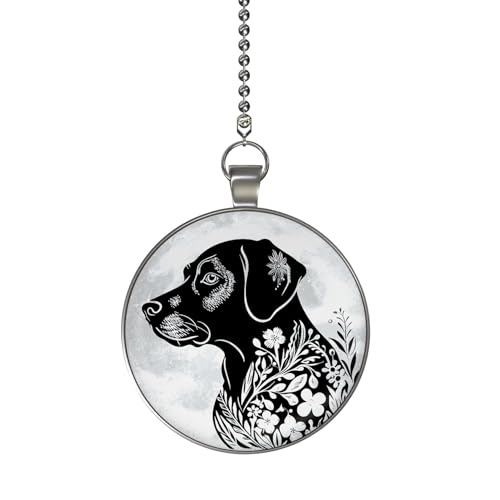 Black Labrador Flower Moon Dog Breed Glow in the Dark Ceiling Fan and Light Pull Chain Pendant Single Sided