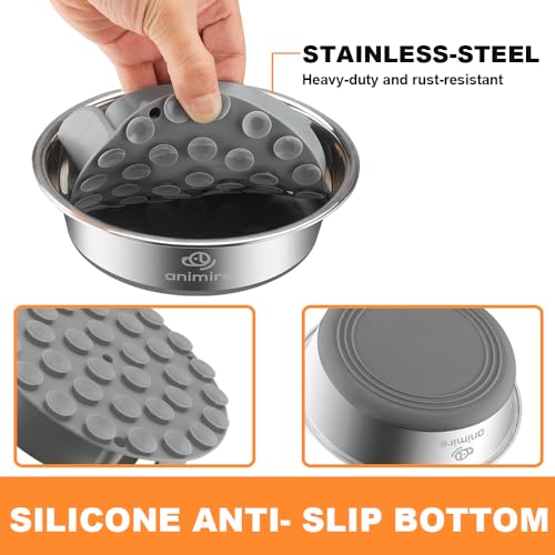 2-in-1 Metal Dog Bowl with Slow Feeder Insert, Stainless Steel Dog Bowls Food Grade 304, Water Food Bowl with Anti-Slip Silicone Base for Small, Medium, Large Dogs - color: Grey, size: 2 Cups