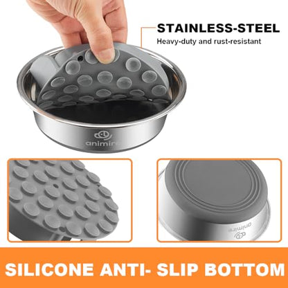 2-in-1 Metal Dog Bowl with Slow Feeder Insert, Stainless Steel Dog Bowls Food Grade 304, Water Food Bowl with Anti-Slip Silicone Base for Small, Medium, Large Dogs - color: Grey, size: 5 Cups