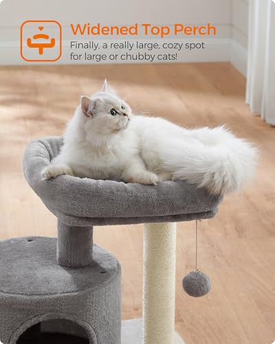 Feandrea Cat Tree, Small Cat Tower with Sisal Scratching Post, Plush Condo with Padded Perch, for Small Spaces, Kittens, Light Gray UPCT50W - color: Light Gray
