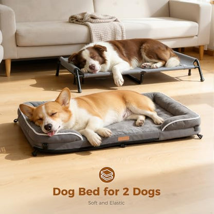 Cooling Elevated Dog Bed for Large Dogs, Portable Indoor & Outdoor Raised Dog Bed with Breathable Mesh,Pet Hammock Cots with Removable Dog Beds - size: 38.8"L x 29.9"W x 10.2"Th