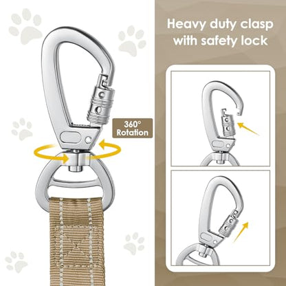 AUBELL Tactical Dog Leash Heavy Duty,4-6ft Reflective Strong No Pull Bungee Leash for Small Dogs with Comfortable Padded Double Handle,Car Seat Belt,360 Degree Rotating Carabiner,Brown - color: S-Brown(4-6FT)