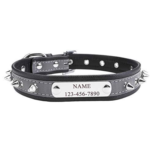 Custom Nameplate ID Tag Pet Collar with Name and Phone Number Reflective Rivets Punk Pet Accessories for Dog Cat - color: Black, size: Large