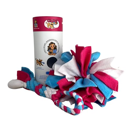 Chelsy's Toys 3-in-1 Enrichment Tube for Dogs - Tug Toy, Treat Dispenser & Snuffle Ball | Fleece Rope Dog Toy | Tug of War | Interactive Dog Treat Puzzle for Dogs & Puppies | Wet/Freeze Teether (Blue) - color: Blue