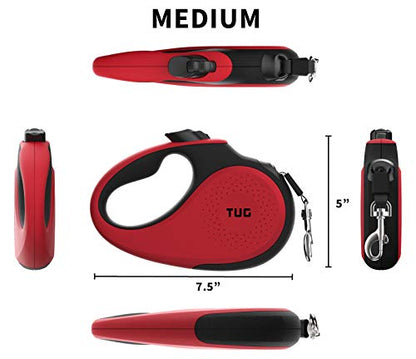 TUG 360° Tangle-Free Retractable Dog Leash with Anti-Slip Handle | 16 ft Strong Nylon Tape | One-Handed Brake, Pause, Lock (Medium, Red) - color: Red, size: Medium