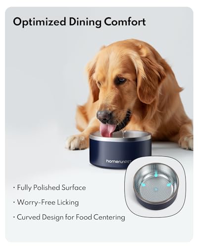 HomeRunPet Dog Bowls, Durable Dishwasher Safe Double Wall Metal Insulated Stainless Steel Food Water Bowls with Non-Slip Rubber Base, Ideal for Small Medium and Large Dogs (32oz, Navy) - color: Navy