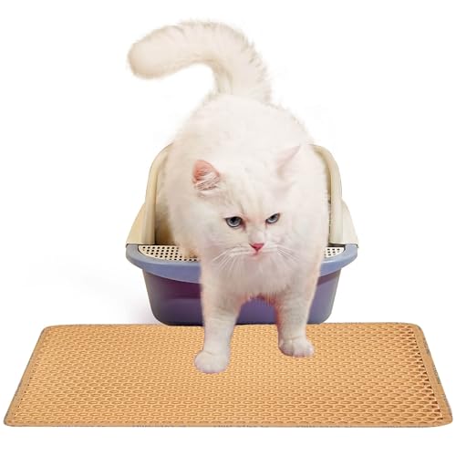 Cat Litter Mat, 21 x 14 Inch, Honeycomb Double Layer Design Cat Litter Box Mat, Washable Non-Slip, Waterproof Urine Proof Cat Litter Catcher Mat, Easy Clean Scatter Control, Yellow - color: Yellow