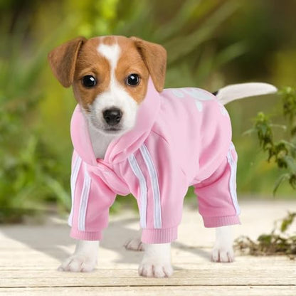 Dog Hoodie 4 Legs Jumpsuit for Small Dogs Puppy Clothes Dog Pullover Sweatshirt Cotton Doggie Winter Coat Cat Apparel(Pink,S) - color: Pink, size: Small