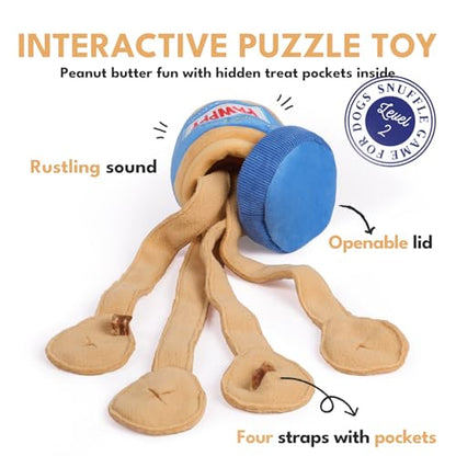 CHEWFFON Interactive Dog Enrichment Toy, Cute Crinkle&Snuffle Puppy Toys, Hide & Seek Puzzles, Peanut Butter Jar Toys for Brain Stimulation, for All Dog Sizes - style: Peanut Butter