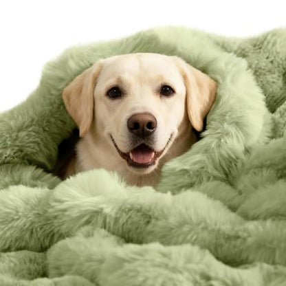 Dog Blanket, Reversible Sherpa & Bubble Fleece Pet Throw, Ultra-Soft Plush for Medium Dogs, Machine Washable, Anti-Static, Warm & Cozy, 39"×31" Inch Green - color: Green, size: 39"L x 31"W Inches
