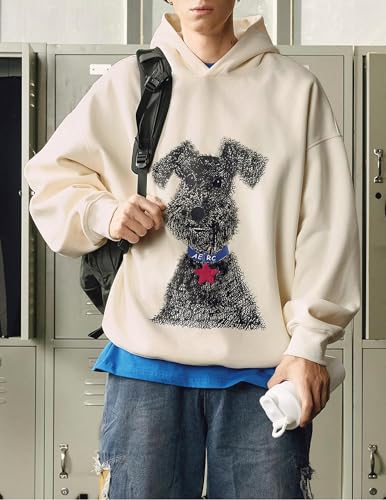 Aelfric Eden Dog Graphic Hoodie Oversized Cute Star Sweatshirt Unisex Y2k Casual Hooded Pullover - color: Apricot, size: Large