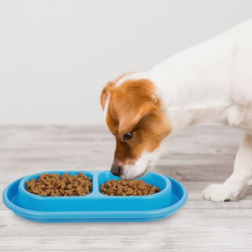 1 Pcs Cat Food Bowl 25 oz Plastic Cat Dog Pet Food Bowl Double No Spill Feeding Water Bowls Ants go Away Feeding Bowls for Small Medium Pets (Blue)