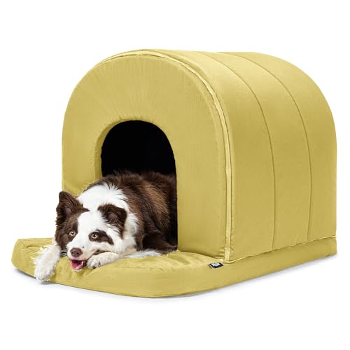 PELZIN Orthopedic Dog Bed House - Outdoor Waterproof Dog Tent with Washable Removable Cover - Durable Indoor Pet Cave Bed for Large Breeds & Fits 36-Inch Crate - 35"x22", Moonstone - color: Moonstone, size: 35"L x 22"W x 23"Th