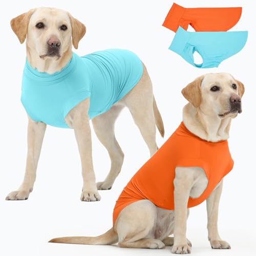 2Pack Dog Shirts, Breathable Dog Cooling Shirt For Medium Dogs, Sun Protection Dogs Cooling Vest Tank Tops, Lightweight Soft Stretchy Sun Shirts, Sleeveless Summer Pet Clothes -Orange+ Blue 2XL - color: Orange+Blue, size: Xx-large