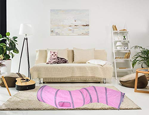 iCAGY Cat Tunnel for Indoor Cats Interactive, Rabbit Tunnel Toys, Pet Toys Play Tunnels for Cats Kittens Rabbits Puppies Crinkle Pop Up 47" Shape S - color: Pink