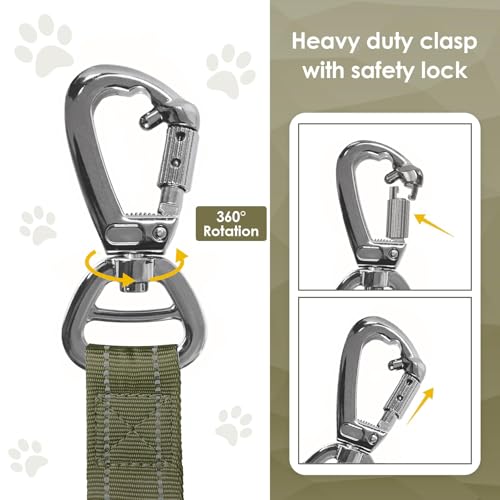 AUBELL Tactical Dog Leash Heavy Duty,4-6ft Reflective Strong No Pull Bungee Leash for Medium Large Dogs with Comfortable Padded Double Handle,Car Seat Belt,360 Degree Rotating Carabiner,Green - color: M/L-Green(4-6FT)