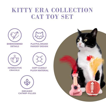 Haute Diggity Kitty Era Collection Set, Plush Cat Toys Catnip Filled with Interactive Crackle Sound, Safe & Durable Toys for Cat & Kitten, 2 Pcs - style: Kitty Guitar + Plush Football